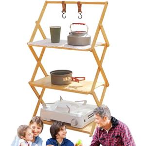 Generico Tavolo Cucina Campeggio Pieghevole - Metallo | Mobiletto Scaffale Multiplo | Organizzatore Picnic Estetica Regalo Kit PRO Cottura Esterna Escursione