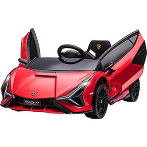 HOMCOM Macchina Elettrica per Bambini 3-5 Anni 12V Lamborghini SIAN, 3-5km/h Auto Elettrica per Bambini con 2 Motori, Porte a Forbice, Fari e Musica, Telecomando, Cintura e Clacson, Rosso
