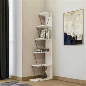 Dmora - Libreria Mizar, Scaffale da ufficio, Mobile portalibri, Biblioteca, 50x22h150 cm, Bianco e Nero