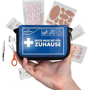 WALSER mini kit di pronto soccorso Premium per la casa, borsa per medicazioni impermeabile 2026, kit di emergenza compatto da 107 pezzi, mini cassetta blu
