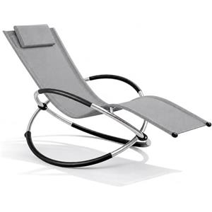 Arreditaly Poltrona Sdraio A Dondolo Basculante Per Giardino E Piscina Con Poggiatesta Removibile Telaio In Metallo Textilene Traspirante Ergonomica Da Esterno 73 x 150 x 93 Cm Grigio