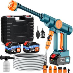 reffmov Idropulitrice Portatile a Batteria con Collegamento a Rubinetto Diretto,Idropulitrice Elettrica Portatile Senza Fili con 2×3.0Ah Batteria, Ugello 6 in 1,per Auto, Giardino,Terrazza,Prato e Irrigazione