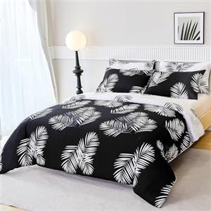 Jemiipee Set Copripiumino Reversibile Letto Singolo Motivo a Foglie di Palmiro Tropicale, 1 x Copripiumino 135x200 cm e 1 x Federa 50x75 cm Completo Sacco Parure Letto Moderno Microfibra Nero