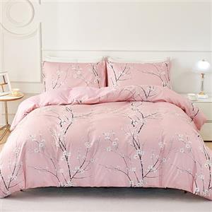 Jemiipee Set Copripiumino Floreale Letto Piazza e Mezza Motivo a Fiori e Rami, 1 x Copripiumino 200x200 cm e 2 x Federe 50x75 cm Completo Sacco Parure Letto Moderno Microfibra Rosa