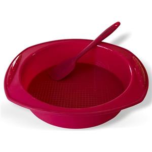 Backhaus Teglie da Forno con Spatola, Set di Pasticceria Antiaderente, Tortiera Rotonde in Silicone Platino di qualità professionale | Rosso