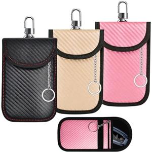 Nretluo Faraday Custodia per chiavi dell'auto, 3 pezzi, custodia per chiavi Rfid, borsa Faraday per chiavi dell'auto con sicurezza (rosa, oro, nero)