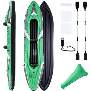 COSTWAY Kayak Gonfiabile 2 Posti, Pagaie, Righello, Pompa e Riparazione | Canoa Gonfiabile in PVC con 2 Schienali, Poggiapiedi e 3 Camere d'Aria, Kayak da Pesca per Lago e Mare, 350 x 78 x 47 cm