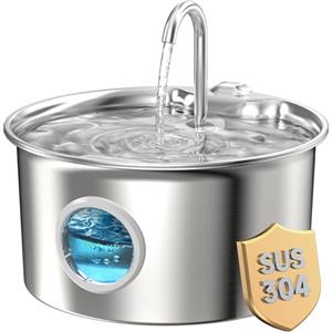 ATMZIQXR Fontanella per Gatti Acciaio Inox: Fontana per Gatti Inossidabile - 2.6L Automatico Fontanelle Gatto Silenziosa - Dispenser Acqua Gatto con Finestra Livello Acqua - Distributore Acqua per Cani