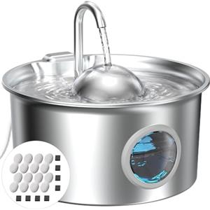 Dctrod Fontanella per Gatti Acciaio Fontana Gatto: Fontana per Gatti Automatico - 2.6L Fontanella Gatto - Dispenser Acqua Gattis Silenziosa - Distributore Acqua Cani con Cavo - con 8 Filtris + 8 Spugnes