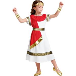 BSBUY Romano Costume Bambino, Vestito da Antica Romana Greca, 5 Pezzi Romano Medievale Toga Costumi con Accessori per Bambina, Bambini Toga Cosplay Outfits per Halloween Carnevale Party, 130