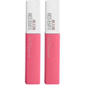 Maybelline New York SuperStay Matte Ink Tinta Labbra Risultato Coprente e Uniforme con Applicatore a Punta Colore 125 Inspirer Lunga Durata 16h - 2 Rossetti