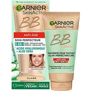 GARNIER Skin Active - BB Anti-Aging Crema - Cura della perfezione all-in-1 - tonifica e idrata - SPF 25 - Acido ialuronico e Aloe Vera - Vegan & Cruelty Free - Tutti i tipi di pelle - tinta chiara -