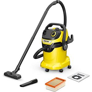 Kärcher 16283020 Aspirapolvere Wet & Dry WD 5, funzione soffiante, potenza: 1100w, contenitore in plastica: 25 L, tubo di aspirazione: 2,2 m, incl. ugello per pavimento e fessura, giallo