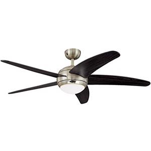 Westinghouse Lighting Ventilatore da soffitto Bendan 72557 132 cm con luce singola e cinque pale, finitura cromata satinata con vetro opalino satinato [classe energetica G]
