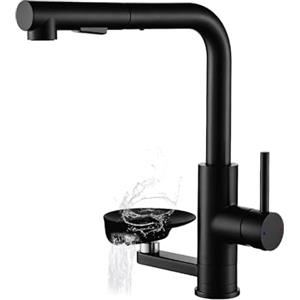 LakeBayMZC Rubinetto Lavello Cucina Lavaglassi, LakeBayMZC Rubinetto Cucina Con Estraibile a 360°, Miscelatore Cucina con 2 tipi di getto d'acqua, Acciaio inossidabile 304 Spazzolato, Nero