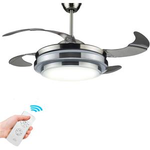 BAKAJI Ventilatore da Soffitto 4 Pale Richiudibili in Metallo con Lampada e Telecomando
