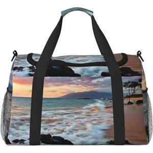 kkvhhyuo Borsone da viaggio, pieghevole, bagaglio a mano con tracolla staccabile, per weekend, palestra e pendolari in aeroporto (funghi dei cartoni animati, 50 x 33 x 26), Spiaggia Maui Hawaii Tramonto Mare