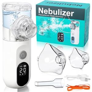 YGVQN Nebulizzatore Portatile USB-C con Display Digitale, Apparecchio per Aerosol a Ultrasuoni per Adulti e Bambini, Funzione Autopulizia, Include 2 Maschere e Boccaglio, Silenzioso ed Efficiente