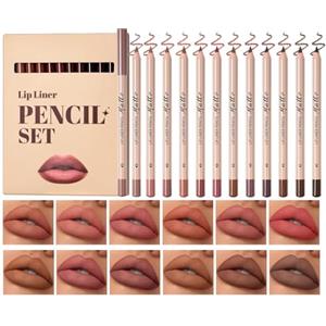 Baorder Set di 12 matite per contorno labbra opache e cremose, tonalità marroni per un trucco labbra naturale e omogeneo, kit di matite per contorno labbra ultra sottili, a lunga tenuta, matite altame