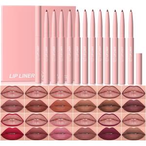 Baorder Set di 12 matite per contorno labbra opache, rossetto cremoso vellutato, trucco labbra a lunga tenuta, waterproof, scorrevole e altamente pigmentato, kit trucco labbra in un solo passaggio