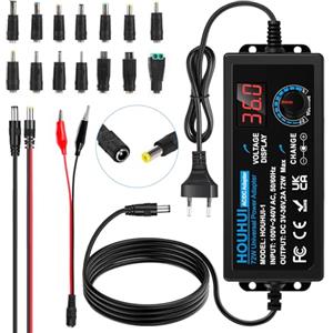 HOUHUI 2A 72W Adattatore di alimentazione regolabile DC 3V ~ 36V Adattatore universale commutabile AC/DC con indicatore LED della tensione e 5,5x2,5mm 16 punte, per elettronica domestica - 2000mA Max