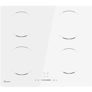 GIONIEN Piano cottura a induzione 60cm, 4 fuochi elettrici, fornello a 4 zone, blocco bambini, vetro ceramico bianco, piano di lavoro da incasso, timer, spegnimento automatico, 6400W