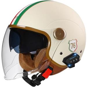 VVPEC Bluetooth Moto 3/4 Casco Auricolare E Microfono Integrati Con Doppia Visiera Certificazione ECE Casco Jet Jet Per Adulti Uomini Donne - Mezze Caschi Moto Stile Vintage(Color:14,Size:L(59~60CM))
