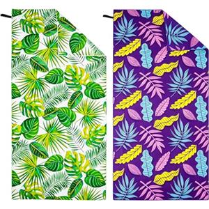 Hexify Telo Mare xxl set da 2-90 X 180 cm, Telo Mare Grande in Microfibra ad Asciugatura Rapida, Telo da Bagno Senza Sabbia, Coperta da Spiaggia da Donna (Verde + Viola)