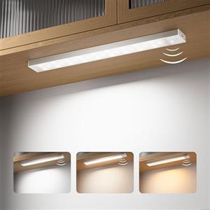 OUILA Luce Armadio LED Con Sensore, 23CM Sottopensile Cucina 3 Modalità di Colore, 1000 mAh Ricaricabile USB, Lampada Notturna per Cucina Scale Guardaroba