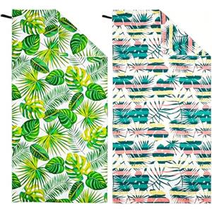Hexify Telo Mare xxl set da 2-90 X 180 cm, Telo Mare Grande in Microfibra ad Asciugatura Rapida, Telo da Bagno Senza Sabbia, Coperta da Spiaggia da Donna (Verde + Strisce)