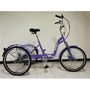SCOUT triciclo per adulti, triciclo pieghevole, ruote da 24 pollici, ingranaggi shimano a 6 velocità, freni a disco anteriori e posteriori (viola)