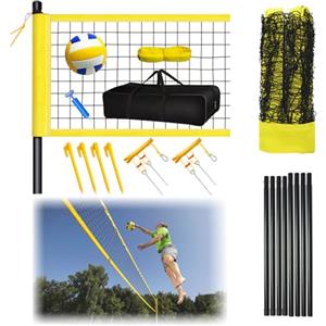 RATSTONE Set di rete da pallavolo, 9,5 m x 1 m, pieghevole, set completo di rete con pali in acciaio,Sistema di marcatura del campo, palloni da pallavolo e sacca portaoggetti, altezza regolabile