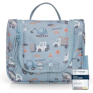 TA Trend Atelier Beauty case bambino da appendere - trousse da toilette e beauty case sostenibile in poliestere riciclato, idrorepellente, con specchio e scomparti (Mezzi da cantiere-Blu)