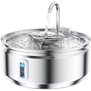TAVADA Fontanella per Gatti,3.2L Fontana per Gatti Acciaio Inox,Fontanella Gatto Acciaio, Dispenser Acqua Gatto con Finestra Livello Acqua - Distributore Acqua per Cani