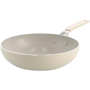 KitchenAid Aluminium Wok Ceramica Antiaderente, 28 cm/3,69 L, Senza PFAS, Compatibile Induzione, Manico Acciaio Inox, Adatto Forno, Lavabile Lavastoviglie, Crema