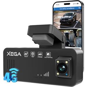 XEGA Dash Cam Auto 2K 4G con Scheda SIM, GPS, Monitoraggio di Parcheggio, Rilevamento Collisione/Movimento Radar, Audio Bidirezionale, Modalità Privacy, Video in Diretta/Cloud