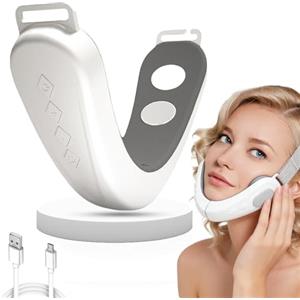 Helweet V Face Massaggiatore Viso, Massaggiatore Viso Lifting, dispositivo di rimozione del mento doppio, Trainer pieghevole, per Ridurre il Doppio Mento Massaggiatore Viso Antirughe(Bianco)