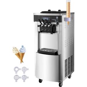 Sihao Macchina per Gelato soft professionale 2200W 20-28L/h 3 Gusti Macchina per Gelato Capienza 6Lx2 Pannello LCD Pulizia Automatica per Bar Ristorante Yogurt Caffè Hotel