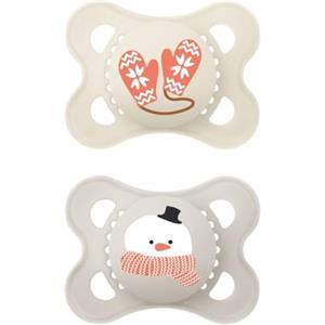 MAM Original Winter Limited Edition Succhietto 2-6 Mesi (Set da 2), Ciuccio MAM 2-6 mesi a tema invernale e natalizio, Regalo neonato con tettarella in silicone e porta ciuccio sterilizzatore, Neutro