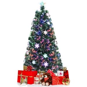 KOMFOTTEU Albero di Natale Artificiale 90/120/150/180 cm, Albero di Natale con Luci LED Incorporate e Base, Christmas Tree in PVC, per Casa, Negozio, Ufficio, Feste (M)
