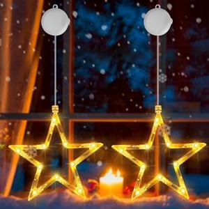 OUILA Luci di Natale, Luci Finestra Natale Tenda Luminosa con Stelle a Batteria Tenda Luci Natalizie a Timer Luci LED Stelle Luci Natale Decorativa Albero di Natale, Finestra, Bar (Bianco Caldo)