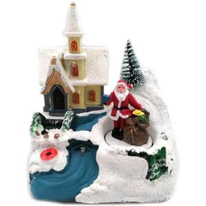 Glac Store Giostrina Villaggio di Natale Scenario Natalizio Castello in Movimento con Luci e Musica Suoni Animato Decorazione vari modelli (Chiesa Babbo con Sacco)