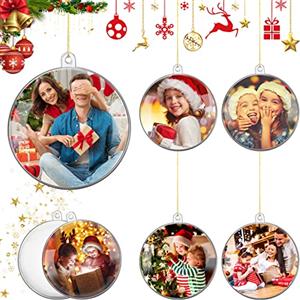 Queekay 5 Palline di Natale Trasparenti Ornamenti di Palline Riempibili Sfera di Natale in Plastica Trasparente da Appendere all'Albero di Natale con Linea Dorata Decorazioni per Foto Immagini