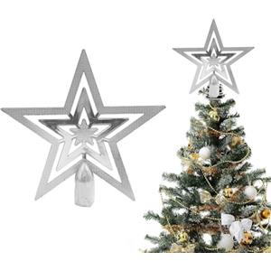 Onlvmyur Stella Albero di Natale Onlvmyur Topper Albero Natale Plastica 20cm Puntale Stella Albero di Natale Argento Stella di Natale (argenteo)