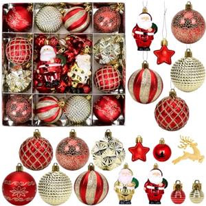 VerLuky Palline di Natale Rosso Oro, 44pcs Decorazioni Natalizie Albero Palline Natalizie Plastica Rosso Oro, Ornamenti Natalizi per Addobbi Albero di Natale