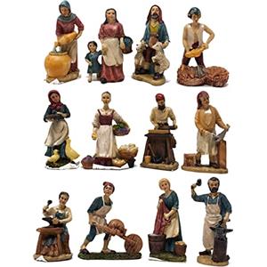 Joy Christmas Pastori Mestieri in Resina 10 cm per Presepe Set 12 Pezzi Assortiti - 46002