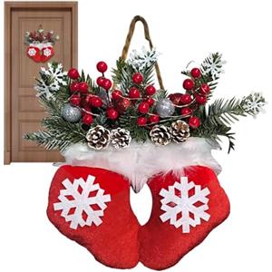 Fangssiy Corona Natalizia per Porta | Ghirlanda Decorativa con Guanti e Luci LED | Addobbo Natalizio per Casa con Bacche Rosse Pigne e | per Finestra Patio Matrimonio e Feste