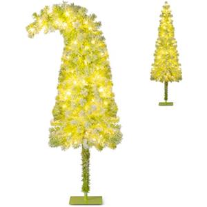 COSTWAY Albero di Natale da 150/180/210 CM, Albero di Natale Artificiale Slim Pre-Illuminato con Punta Flessibile, 216/290/366 Punte di Ramo, 80/120/160 Luci LED Bianche Calde e 8 Modalità (150 cm)