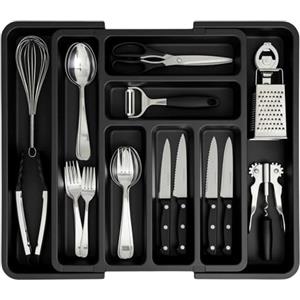 edihome, Portaposate da Cassetto, Porta Posate Espandibile, Regolabile, con 6-8 Scomparti, senza BPA, per Utensili da Cucina (Nero)