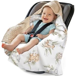Medi Partners Coperta neonato ovetto Sacco per Passeggino - 100% Cotone universale Blanket 85x85cm fodera protettiva Morbida e Accogliente Passeggini Marsupio (Safari con Minky beige)